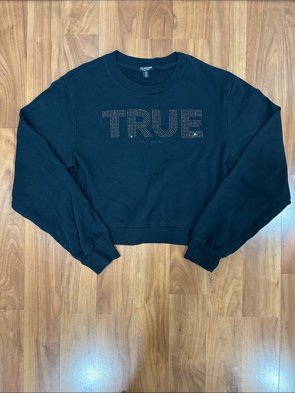 True Religion Black Studded Logo Cropped Sweatshirt